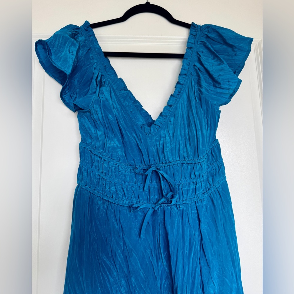 NWT! J. Crew Palermo dress in viscose-blend crinkle, Nordic Sea Blue, Size Small - Picture 9 of 16